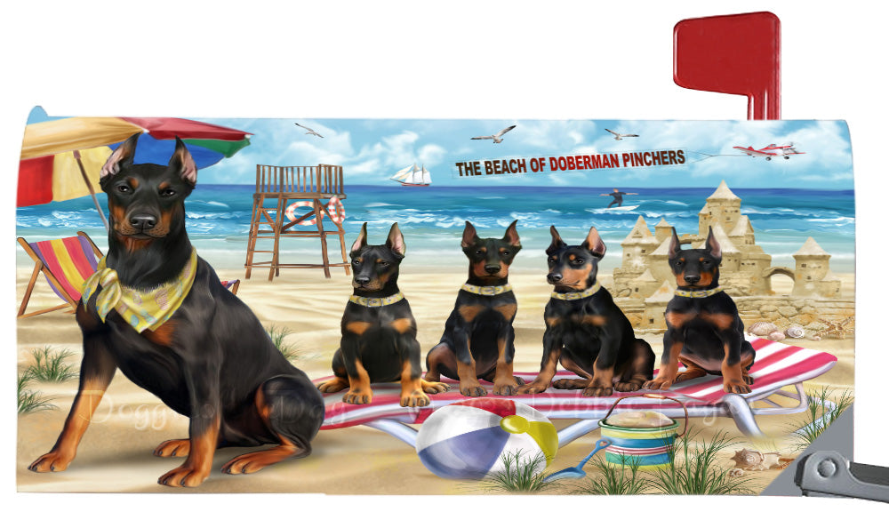 Pet Friendly Beach Doberman Dogs Magnetic Mailbox Cover Both Sides Pet Theme Printed Decorative Letter Box Wrap Case Postbox Thick Magnetic Vinyl Material