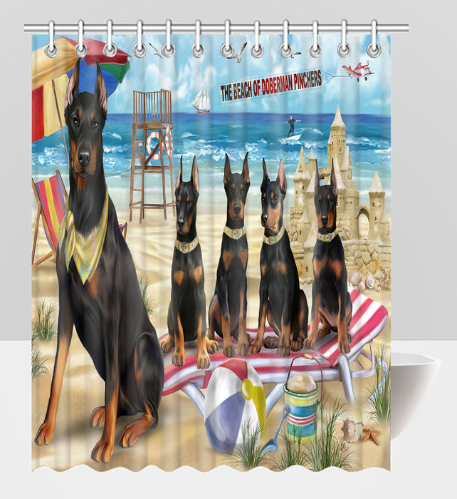 Pet Friendly Beach Doberman Pinscher Dogs Shower Curtain