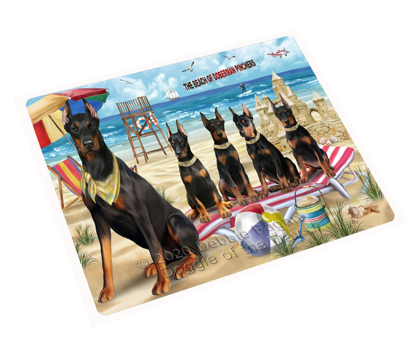 Pet Friendly Beach Doberman Pinscher Dogs Cutting Board - For Kitchen - Scratch & Stain Resistant - Designed To Stay In Place - Easy To Clean By Hand - Perfect for Chopping Meats, Vegetables