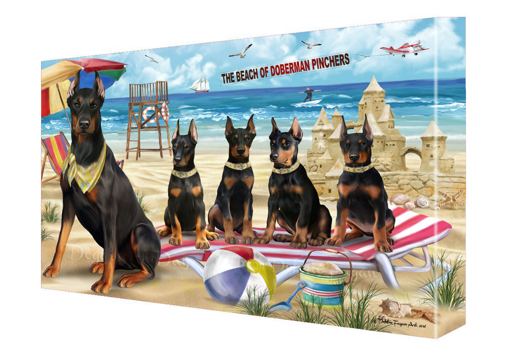 Pet Friendly Beach Doberman Dogs Canvas Wall Art - Premium Quality Ready to Hang Room Decor Wall Art Canvas - Unique Animal Printed Digital Painting for Decoration