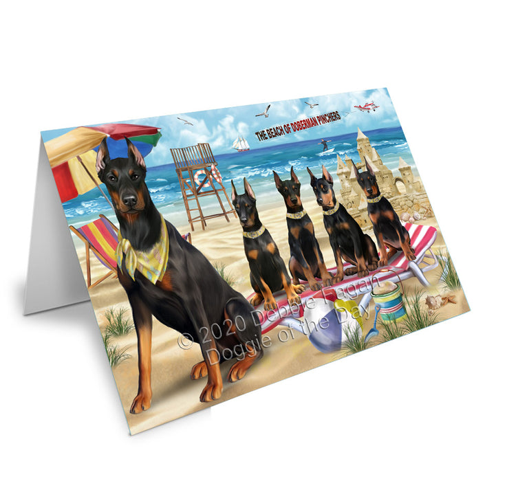 Pet Friendly Beach Doberman Pinscher Dogs Handmade Artwork Assorted Pets Greeting Cards and Note Cards with Envelopes for All Occasions and Holiday Seasons