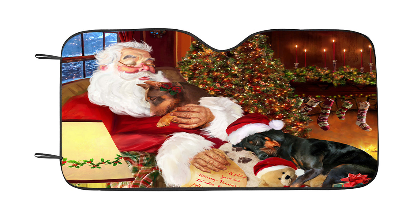Santa Sleeping with Doberman Pinscher Dogs Car Sun Shade