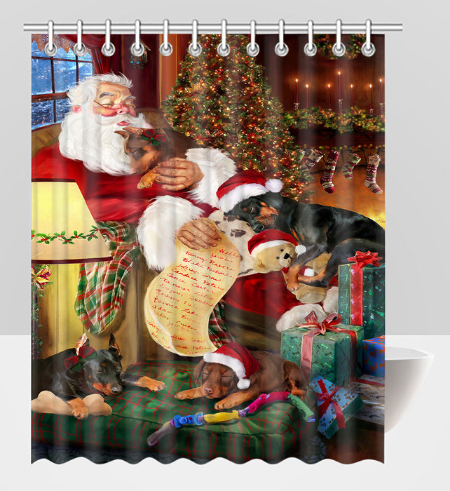 Santa Sleeping with Doberman Pinscher Dogs Shower Curtain