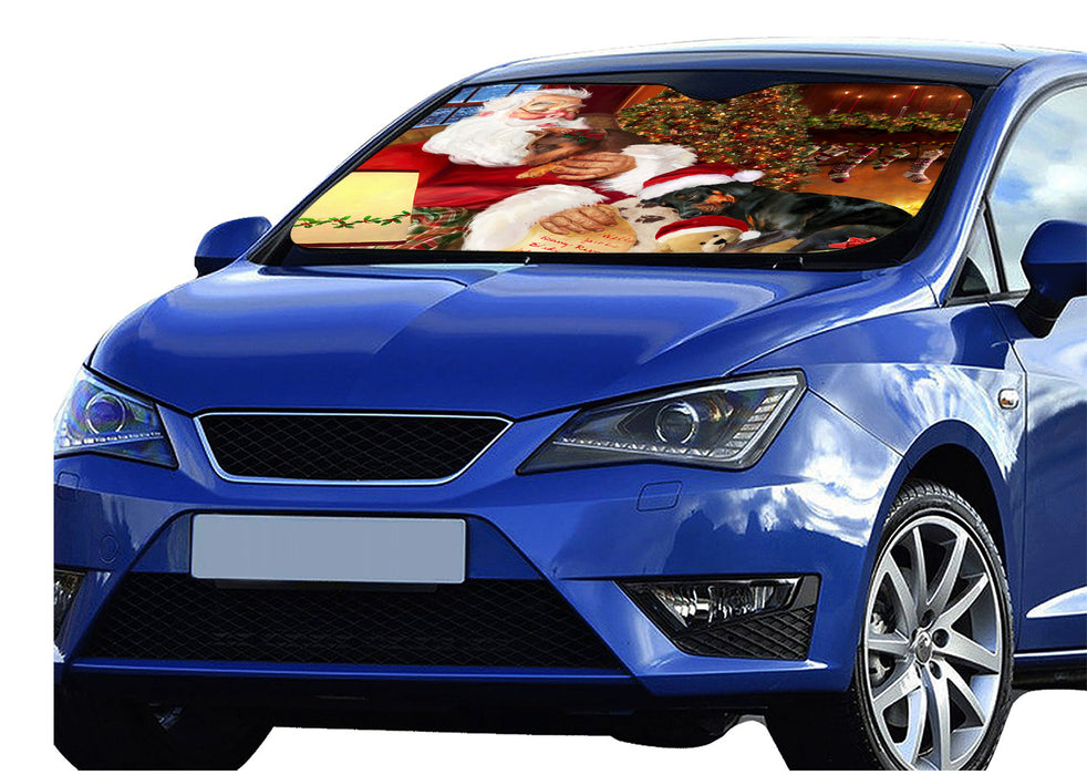 Santa Sleeping with Doberman Pinscher Dogs Car Sun Shade