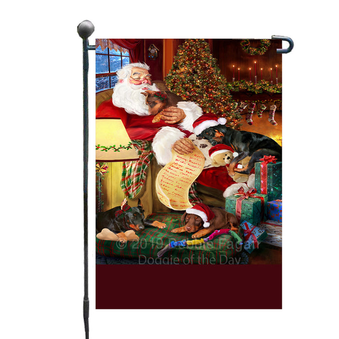 Personalized Doberman Pinscher Dogs and Puppies Sleeping with Santa Custom Garden Flags GFLG-DOTD-A62628