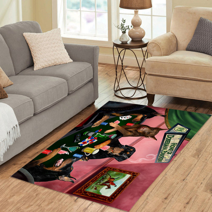 Home of  Doberman Pinscher Dogs Playing Poker Area Rug
