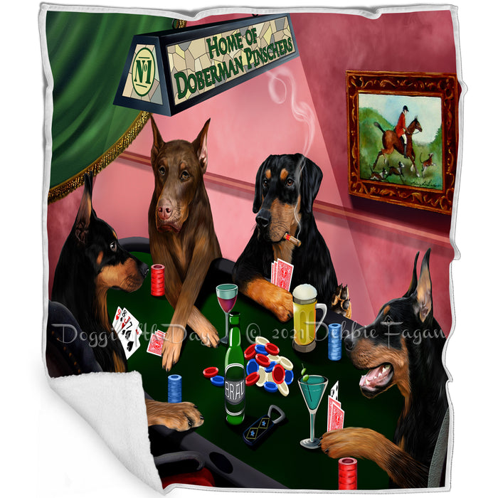 Home of Doberman 4 Dogs Playing Poker Blanket
