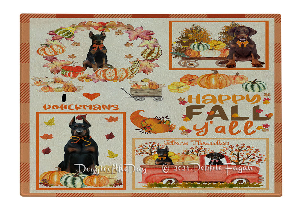 Happy Fall Y'all Pumpkin Doberman Dogs Cutting Board - Easy Grip Non-Slip Dishwasher Safe Chopping Board Vegetables C79873