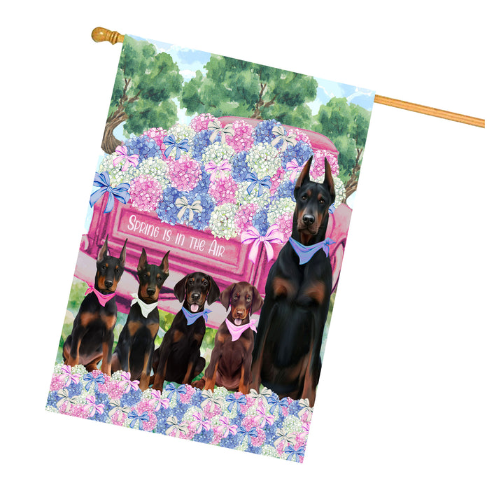 Doberman Pinscher Dogs House Flag: Explore a Variety of Personalized Designs, Double-Sided, Weather Resistant, Custom, Home Outside Yard Decor for Dog and Pet Lovers