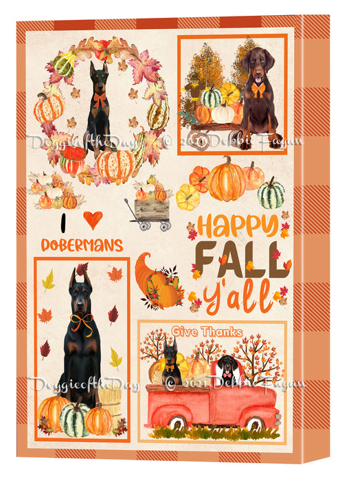 Happy Fall Y'all Pumpkin Doberman Dogs Canvas Wall Art - Premium Quality Ready to Hang Room Decor Wall Art Canvas - Unique Animal Printed Digital Painting for Decoration