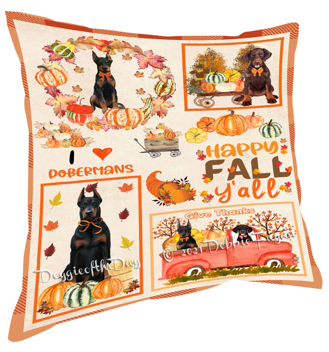 Happy Fall Y'all Pumpkin Doberman Dogs Pillow with Top Quality High-Resolution Images - Ultra Soft Pet Pillows for Sleeping - Reversible & Comfort - Ideal Gift for Dog Lover - Cushion for Sofa Couch Bed - 100% Polyester