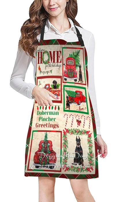 Welcome Home for Holidays Doberman Dogs Apron Apron48408