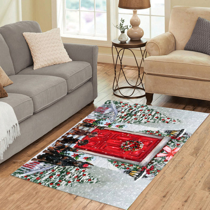 Christmas Holiday Welcome Doberman Dogs Area Rug - Ultra Soft Cute Pet Printed Unique Style Floor Living Room Carpet Decorative Rug for Indoor Gift for Pet Lovers