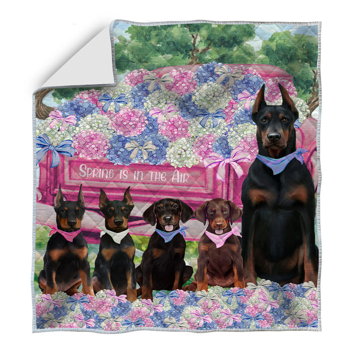 Doberman Pinscher Bed Quilt, Explore a Variety of Designs, Personalized, Custom, Bedding Coverlet Quilted, Pet and Dog Lovers Gift