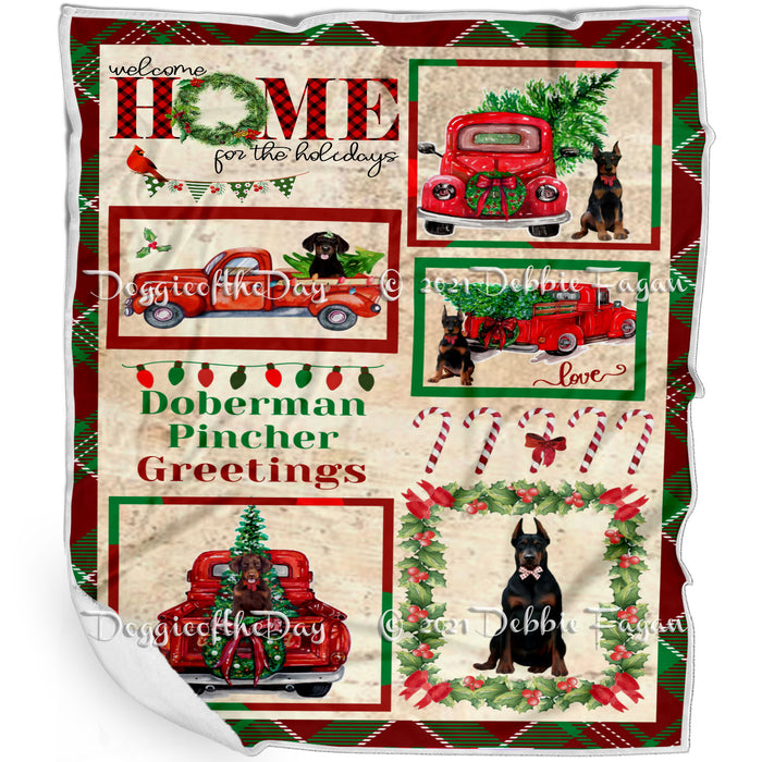 Welcome Home for Christmas Holidays Doberman Dogs Blanket BLNKT71961