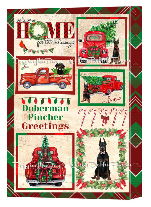 Welcome Home for Christmas Holidays Doberman Dogs Canvas Wall Art Decor - Premium Quality Canvas Wall Art for Living Room Bedroom Home Office Decor Ready to Hang CVS149516