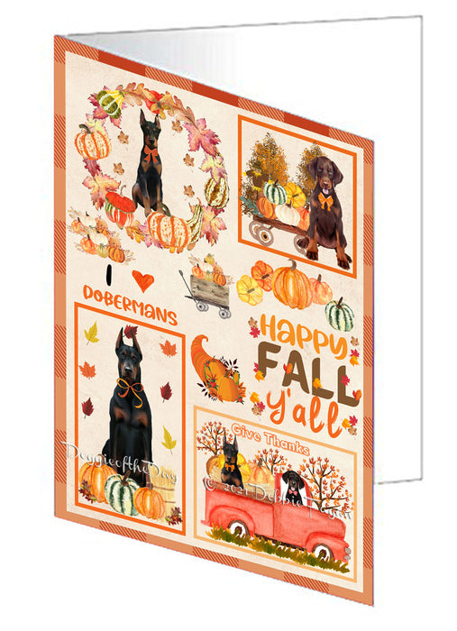 Happy Fall Y'all Pumpkin Doberman Dogs Handmade Artwork Assorted Pets Greeting Cards and Note Cards with Envelopes for All Occasions and Holiday Seasons GCD76997