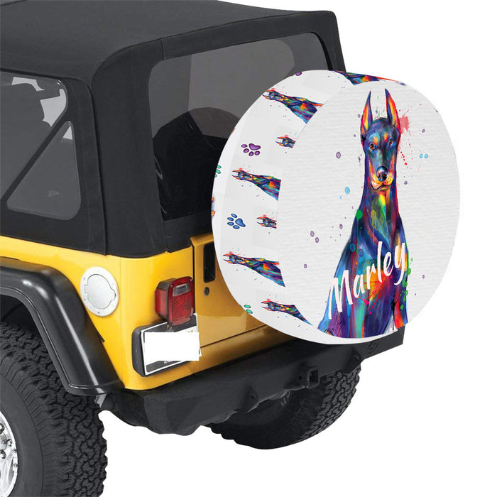Custom Pet Name Personalized Watercolor Doberman Dog Car Tire Cover
