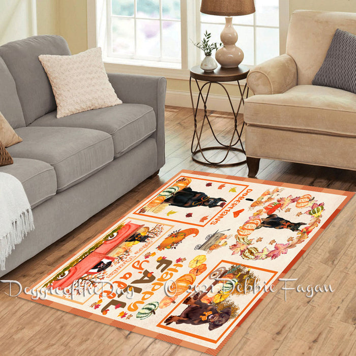 Happy Fall Y'all Pumpkin Doberman Dogs Polyester Living Room Carpet Area Rug ARUG66824