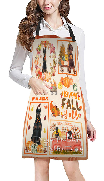 Happy Fall Y'all Pumpkin Doberman Dogs Cooking Kitchen Adjustable Apron Apron49208