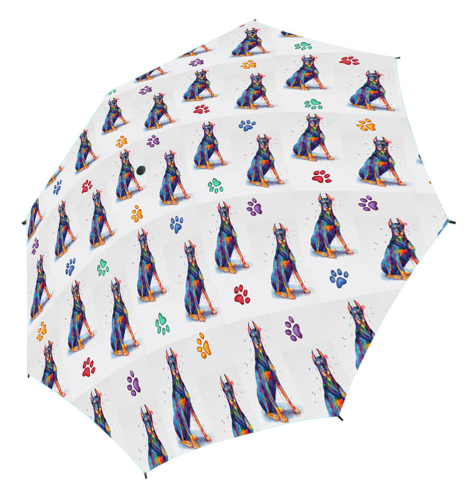 Watercolor Mini Doberman DogsSemi-Automatic Foldable Umbrella