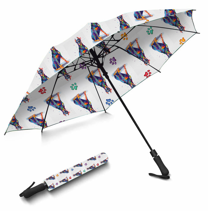 Watercolor Mini Doberman DogsSemi-Automatic Foldable Umbrella