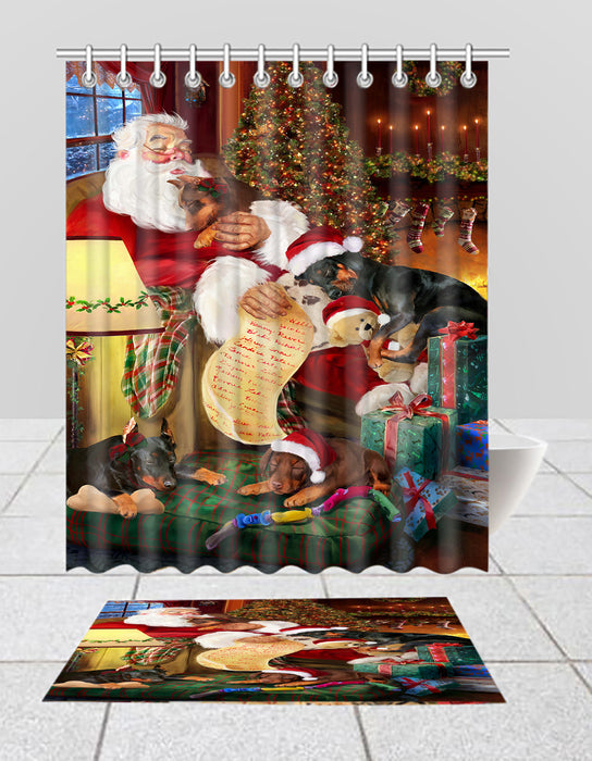 Santa Sleeping with Doberman Pinscher Dogs  Bath Mat and Shower Curtain Combo