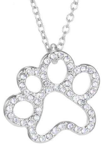 Dog Cat Lover Paw Print Necklace Bling Silver Rhinestone Offer
