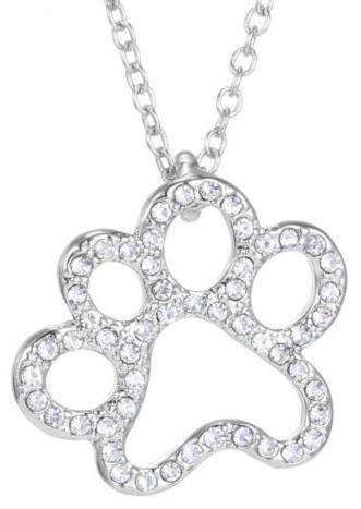 Dog Cat Lover Paw Print Necklace Bling Silver Rhinestone On Sale Today