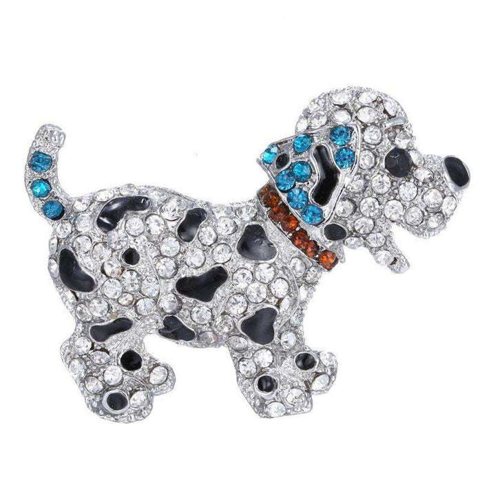 Dog Puppy Lover Brooch Rhinestone Bling Pin Silver Color