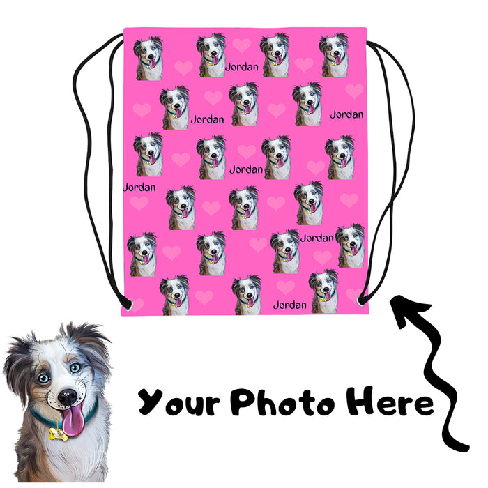 Custom Add Your Photo Here PET Dog Cat Photos on Drawstring Bag