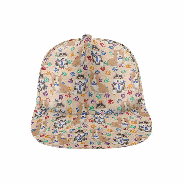 Women's All Over Rainbow Paw Print Corgi Dog Snapback Hat Cap