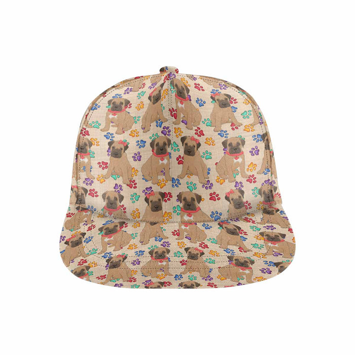 Women's All Over Rainbow Paw Print Bullmastiff Dog Snapback Hat Cap