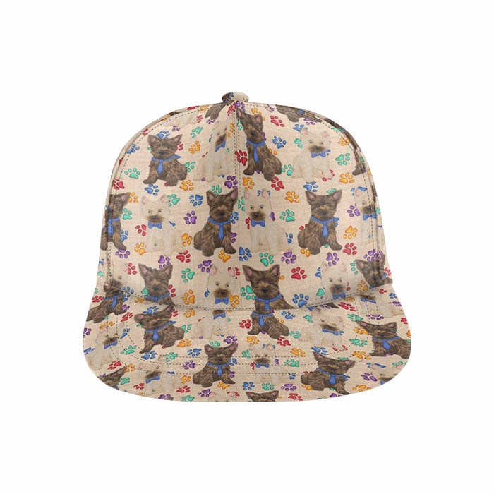 Women's All Over Rainbow Paw Print Cairn Terrier Dog Snapback Hat Cap