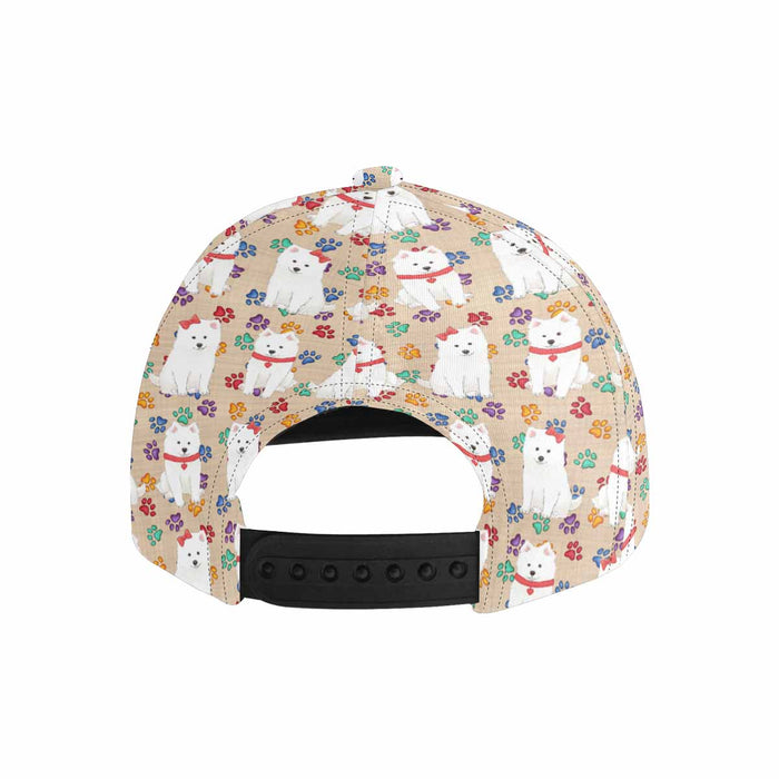 Women's All Over Rainbow Paw Print American Eskimo Dog Snapback Hat Cap