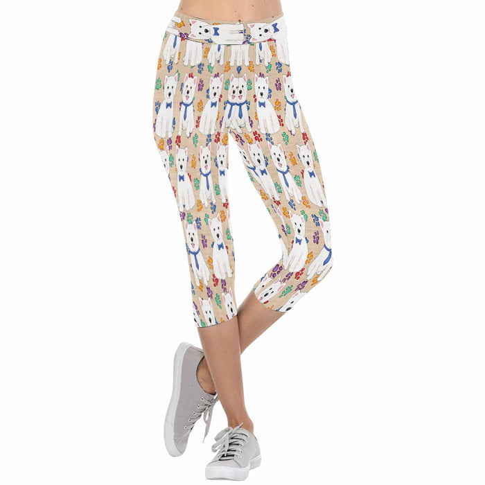 West Highland Terrier Dogs Blue  All-Over Low Rise Capri Leggings (Model L08)