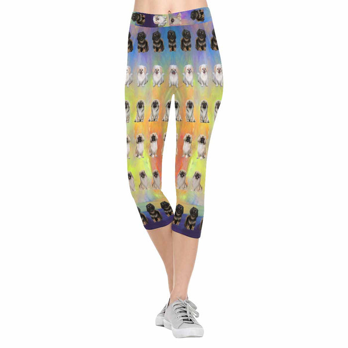 Pekingese Dogs  All-Over Low Rise Capri Leggings (Model L08)