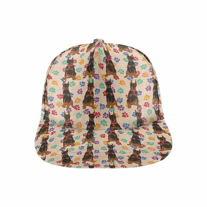 Women's All Over Rainbow Paw Print Doberman Dog Snapback Hat Cap