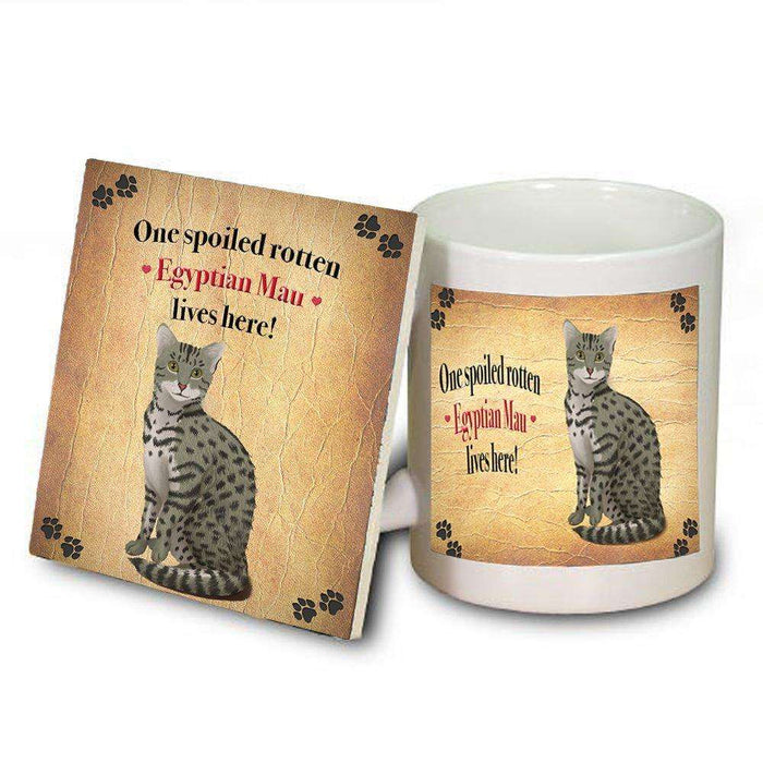 Egyptian Mau Portrait Spoiled Rotten Cat Coaster and Mug Combo Gift Set