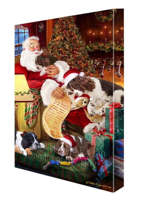 English Springer Spaniel Dog and Puppies Sleeping with Santa Canvas Gallery Wrap 1.5" Inch