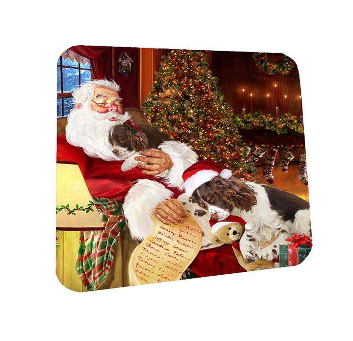 English Springer Spaniel Dog and Puppies Sleeping with Santa Coasters Set of 4