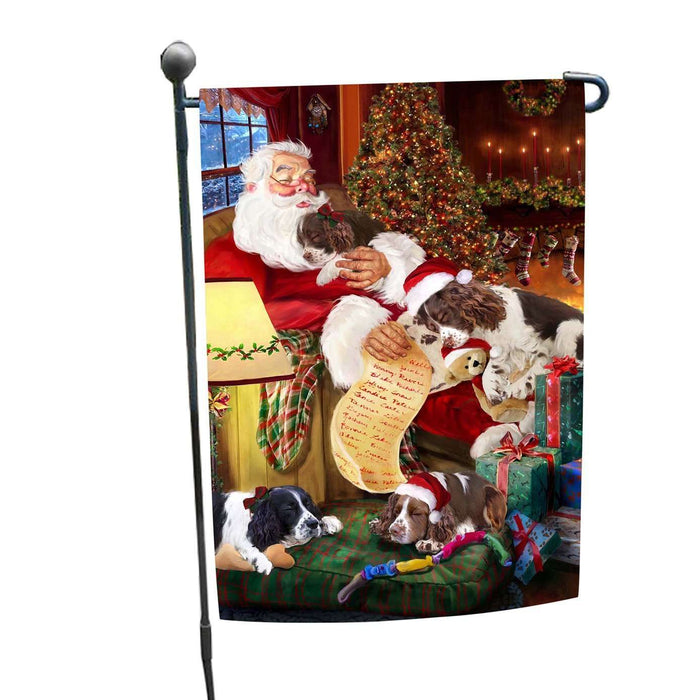 English Springer Spaniel Dog and Puppies Sleeping with Santa Garden Flag