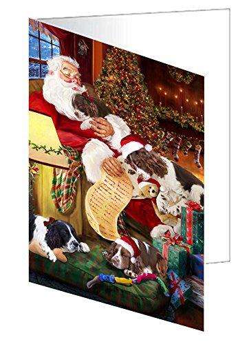 English Springer Spaniel Dog and Puppies Sleeping with Santa Handmade Artwork Assorted Pets Greeting Cards and Note Cards with Envelopes for All Occasions and Holiday Seasons