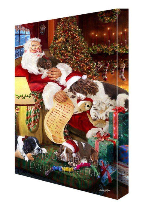 English Springer Spaniel Dog and Puppies Sleeping with Santa Painting Printed on Canvas Wall Art Signed