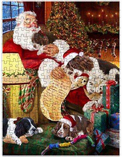 English Springer Spaniel Dog and Puppies Sleeping with Santa Puzzle with Photo Tin
