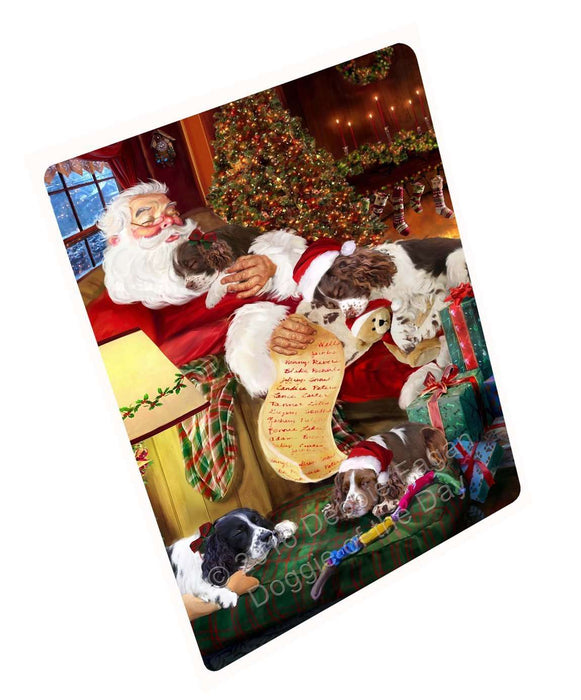 English Springer Spaniel Dog and Puppies Sleeping with Santa Tempered Cutting Board
