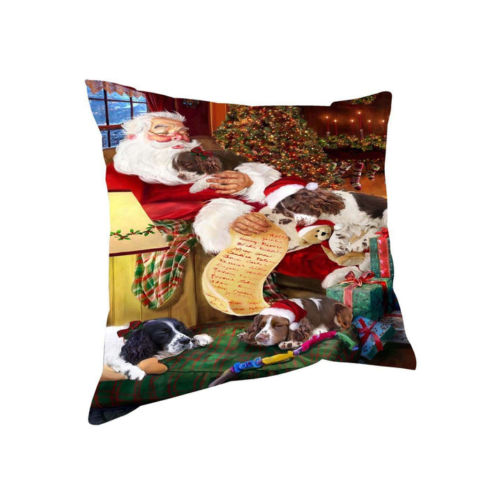 English Springer Spaniel Dog and Puppies Sleeping with Santa Throw Pillow