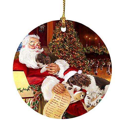 English Springer Spaniel Dog with Puppies Sleeping with Santa Holiday Christmas Ornament