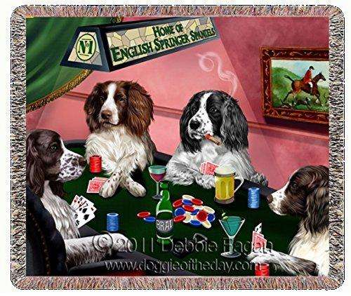 English Springer Spaniel Woven Throw Blanket 4 Dogs Playing Poker 54 x 38