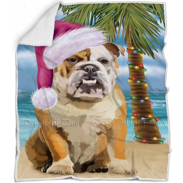 Summertime Happy Holidays Christmas English Bulldog Dog on Tropical Island Beach Blanket D125